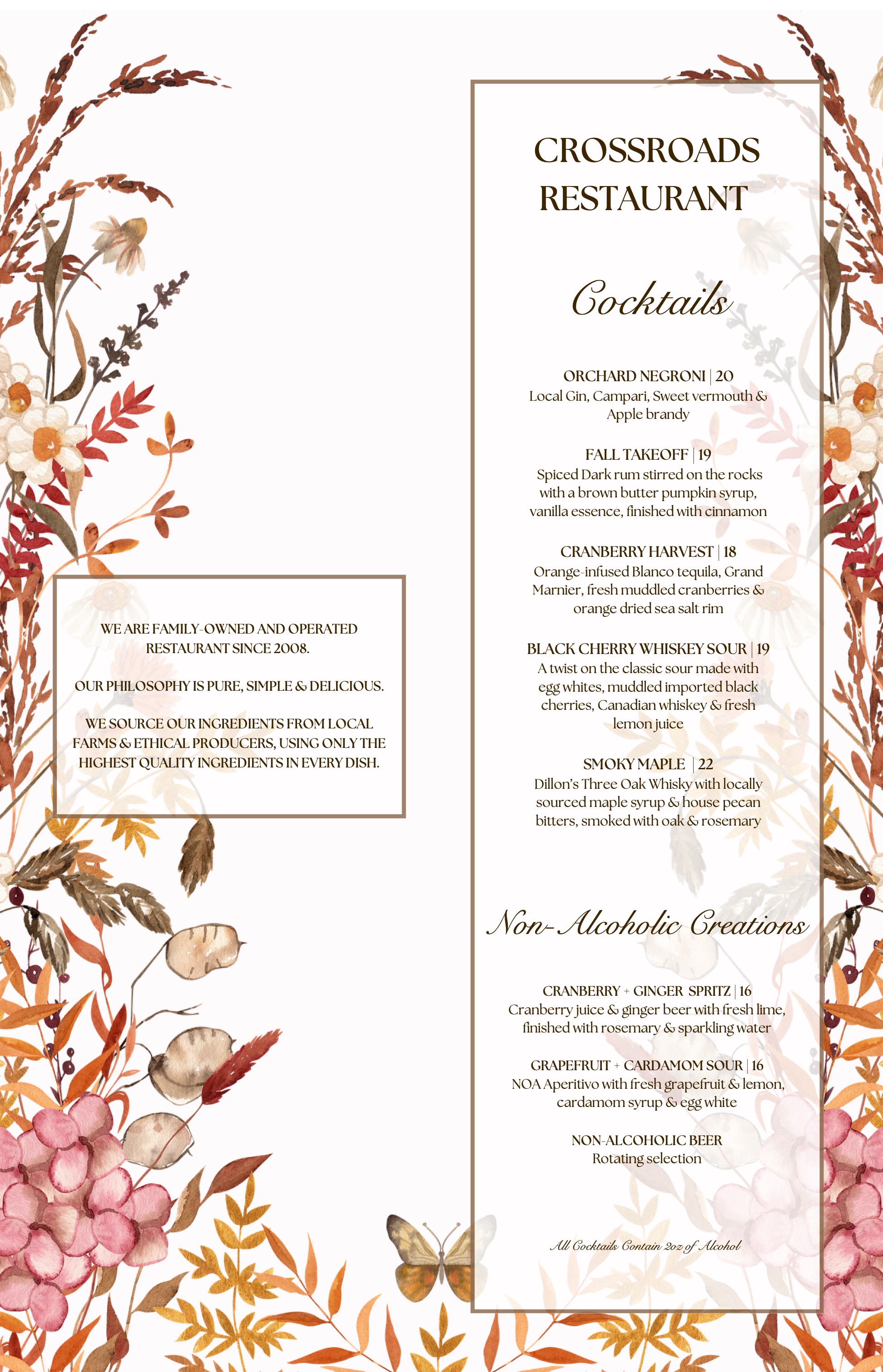 Crossroads Cocktail Menu — page 1