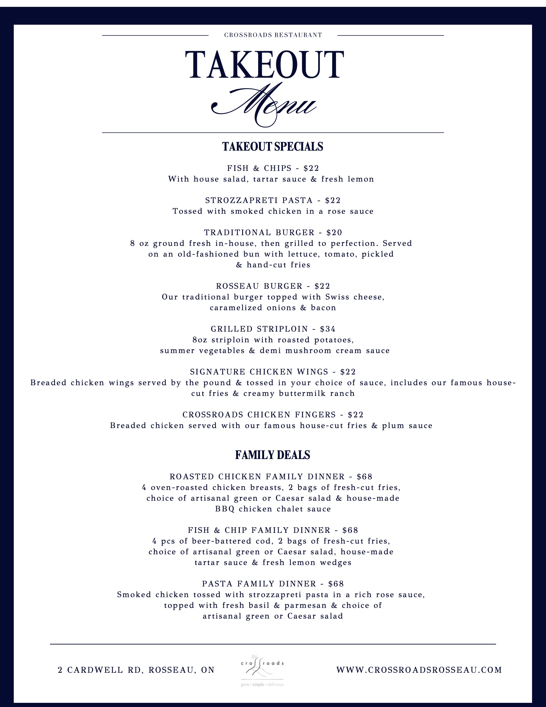 Crossroads Take-Out Menu — page 1