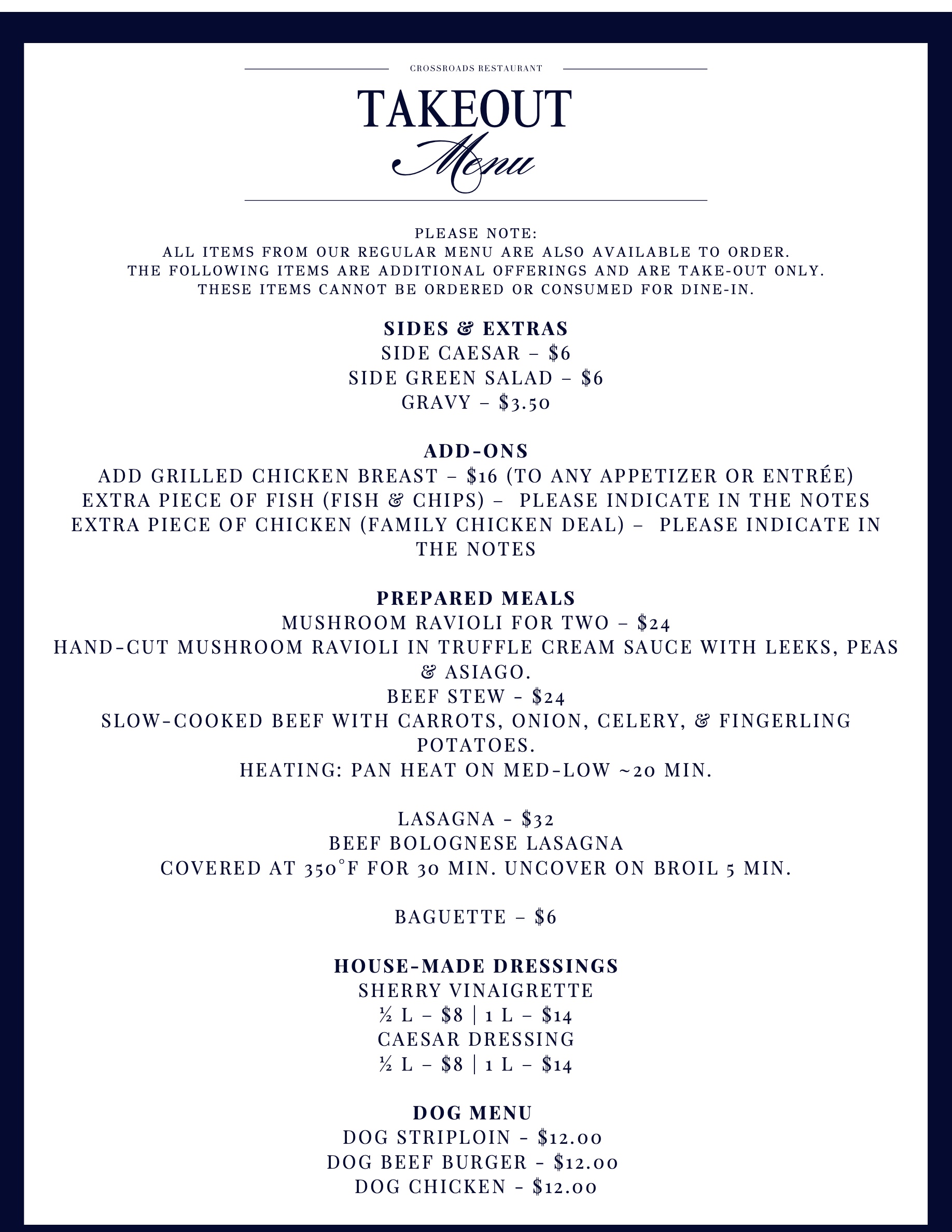 Crossroads Take-Out Menu — page 2
