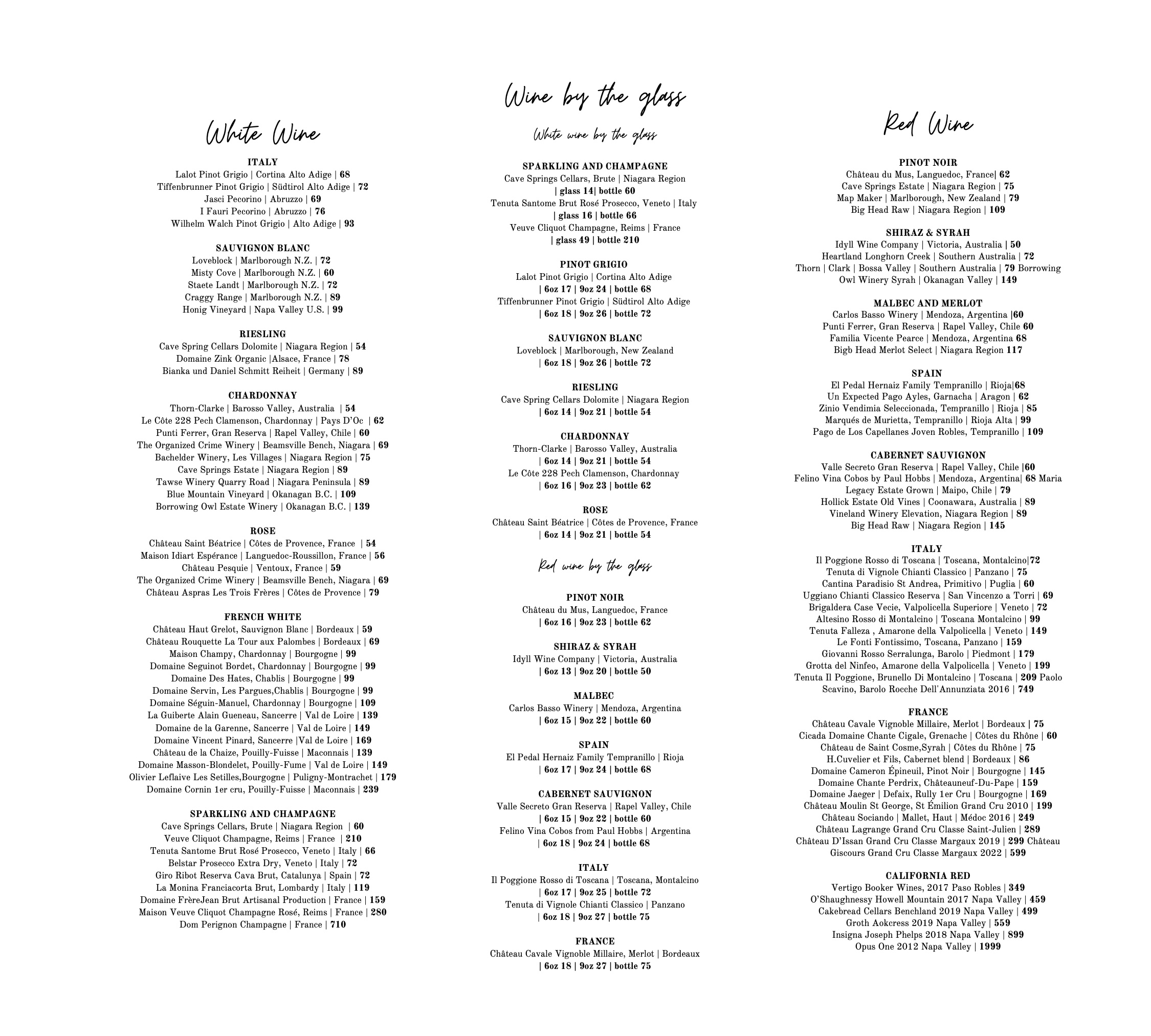 Crossroads Wine List