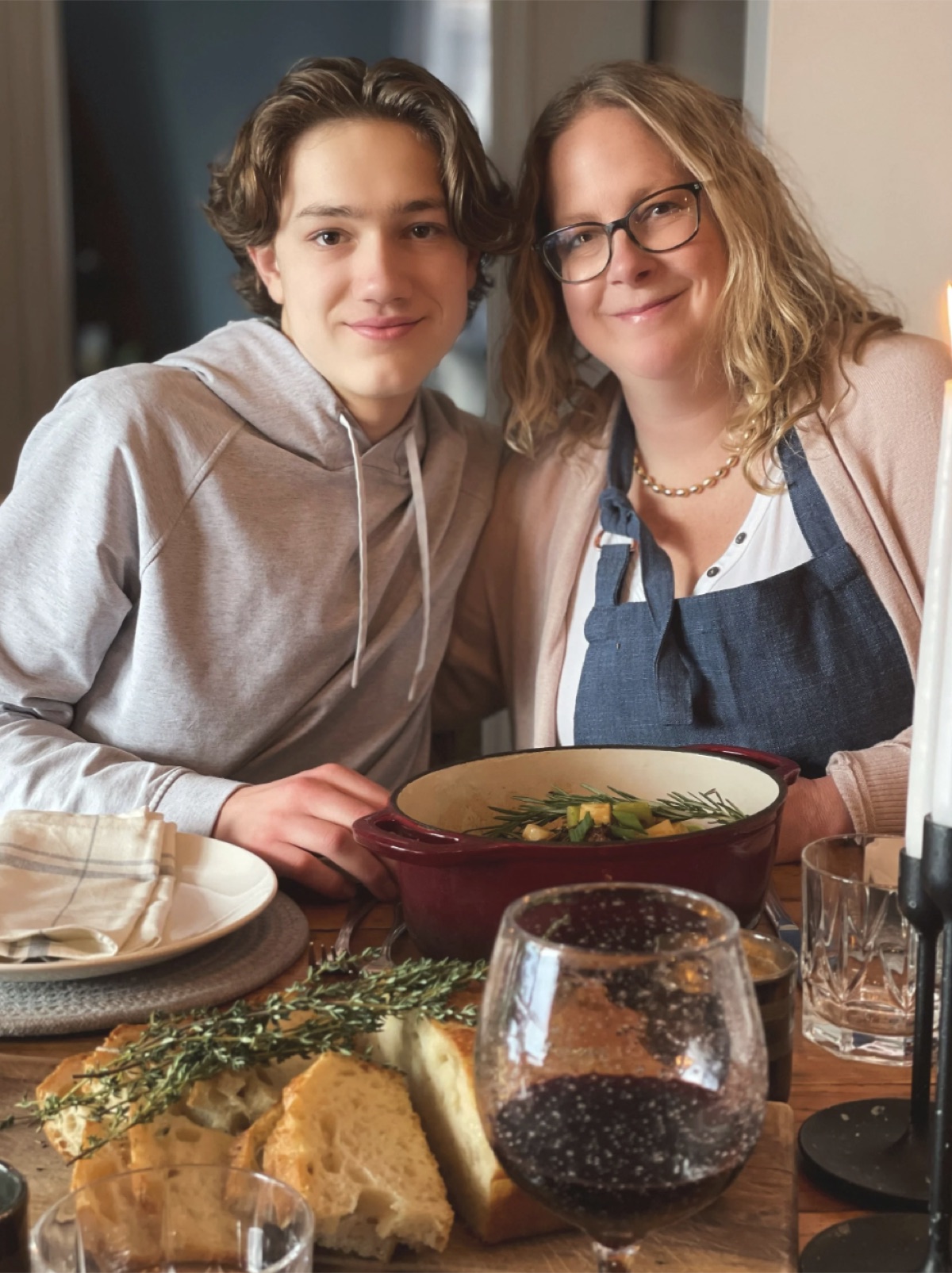 Julie Lalonde with her son at the family table, Crossroads
